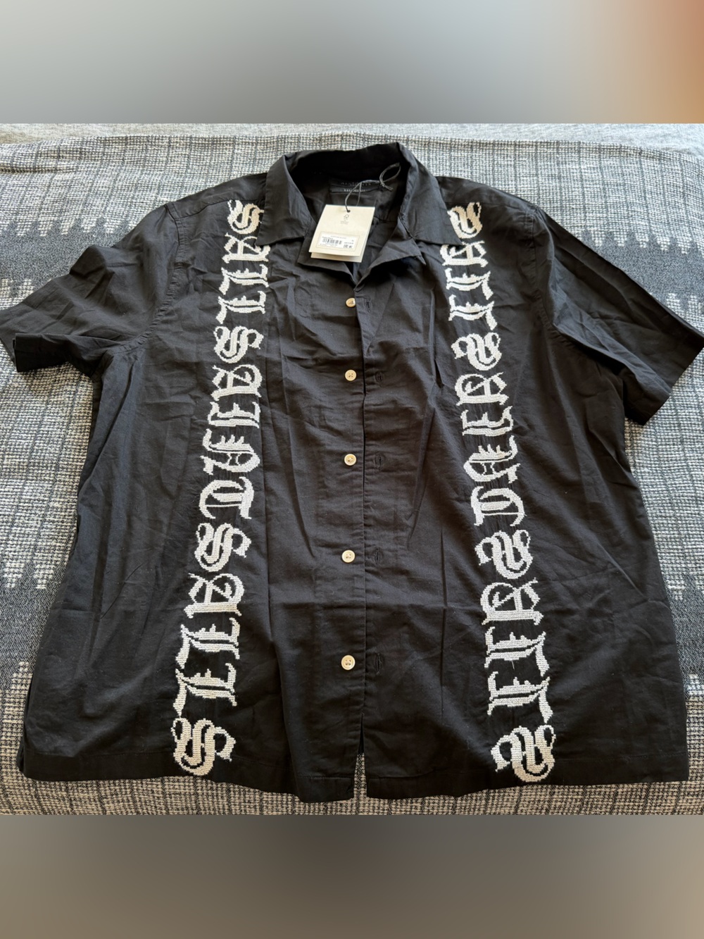 AllSaints Mens Casual Shirt Scripture Ss Shirt Faded Black X-Large - Picture 4 of 6